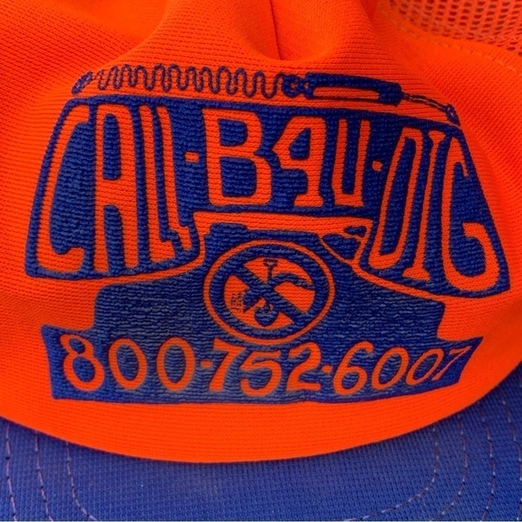 Vintage 3 Stripe Mesh SnapBack Trucker Hat Call Before Dig Retro Made in USA - Picture 3 of 7